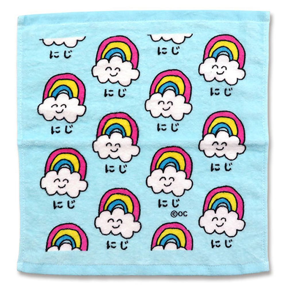 日本 OKUTANI - 童趣插畫方巾/手帕-彩虹-水藍 (34x35cm)