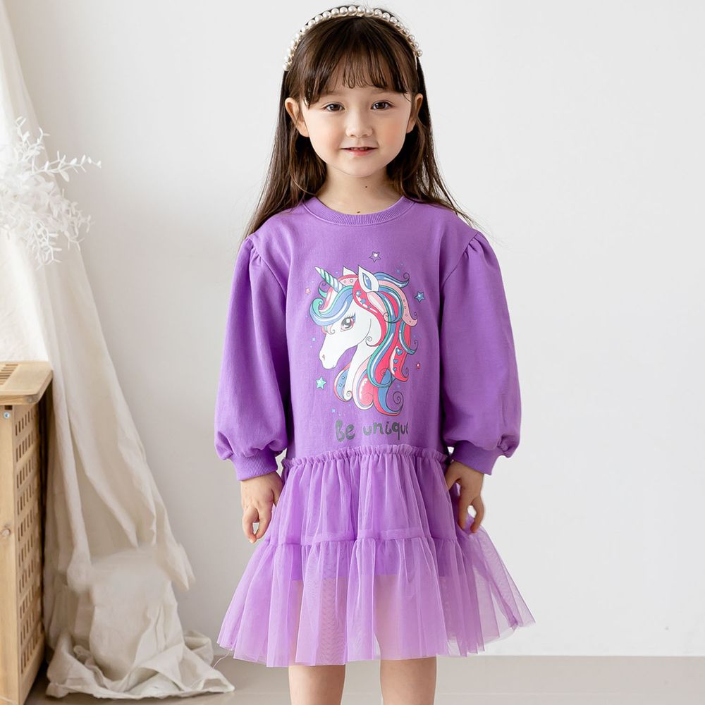 韓國 ERU - 童話獨角獸網紗拼接洋裝-紫