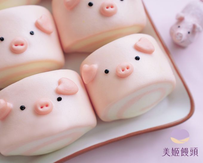 美姬饅頭 - 捲捲小豬鮮乳造型饅頭-35g*6顆