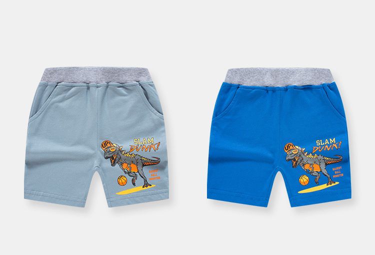 純棉休閒短褲-街頭暴龍-藍色
