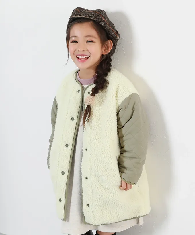 日本 devirock - 雙面穿絎縫無領時尚保暖長外套(可機洗)-軍綠