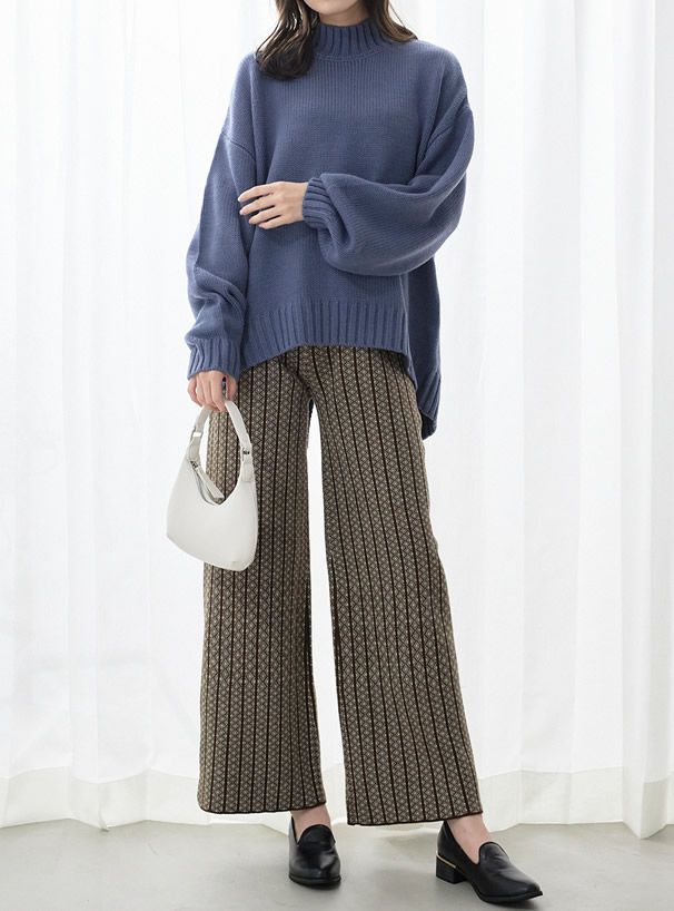 日本 GRL - 背後開衩前短後長立領針織毛衣-杏