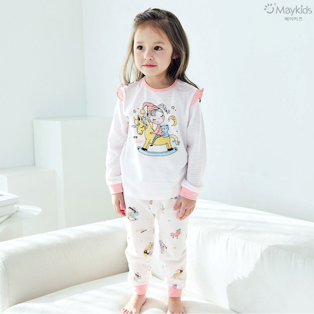 透氣條紋提花棉長袖家居服-童話夢鄉