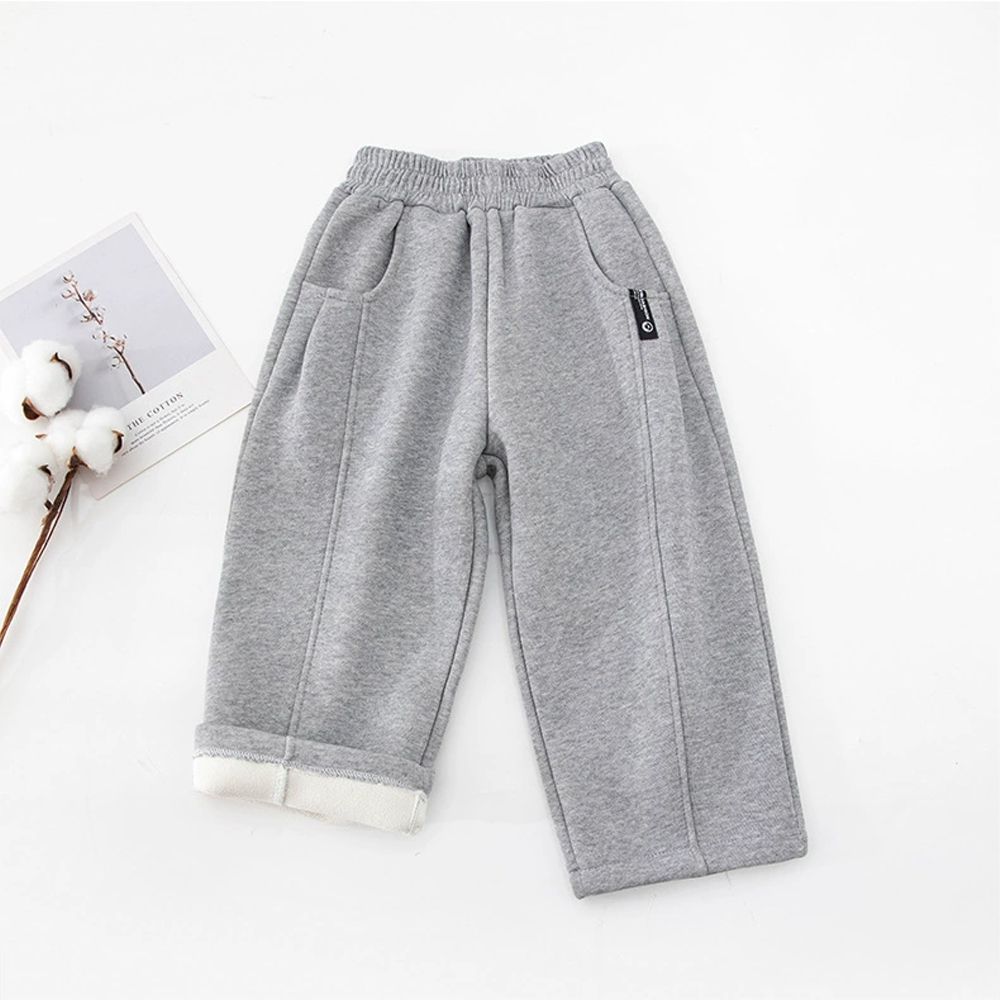 加絨保暖寬鬆休閒長褲-淺灰