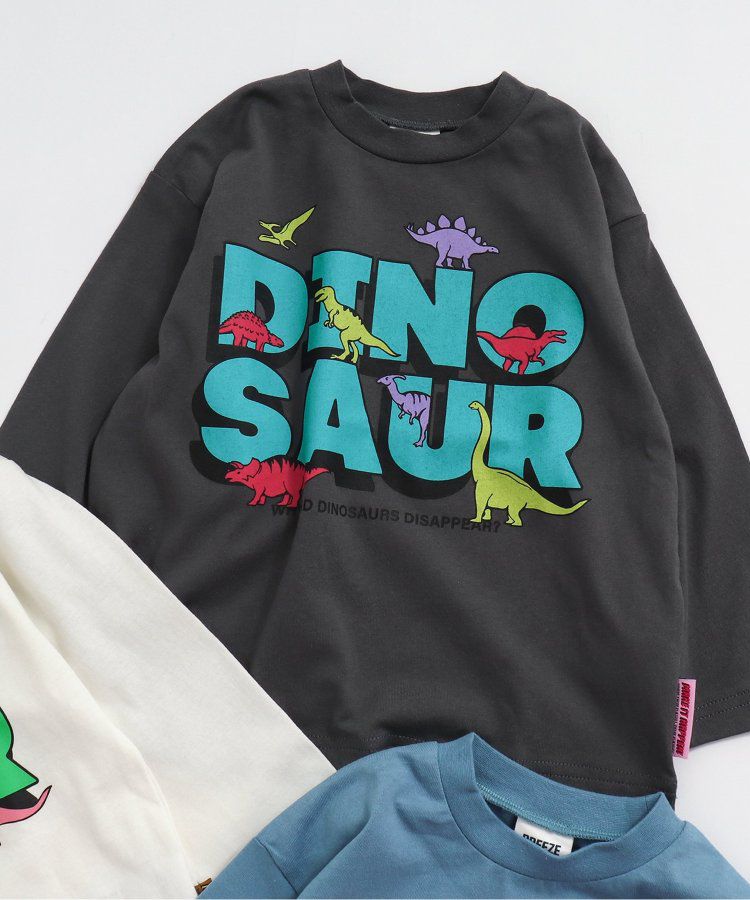 日本 BREEZE - 漫畫風格恐龍長袖上衣-米白