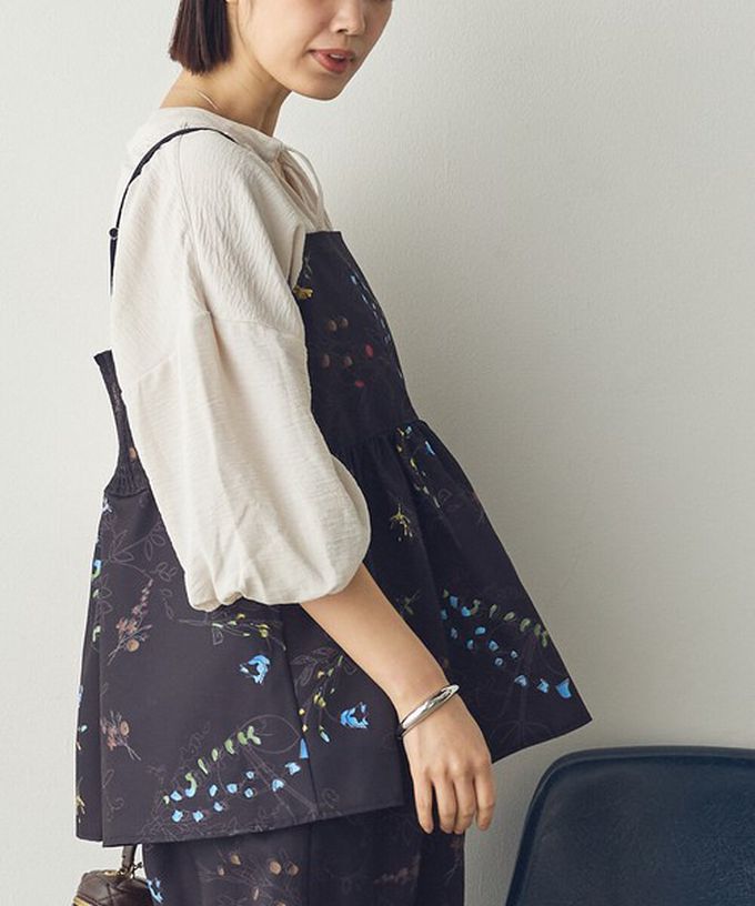 日本 Sans Souci 34+ - 優美花卉縮腰疊穿吊帶背心-海軍藍