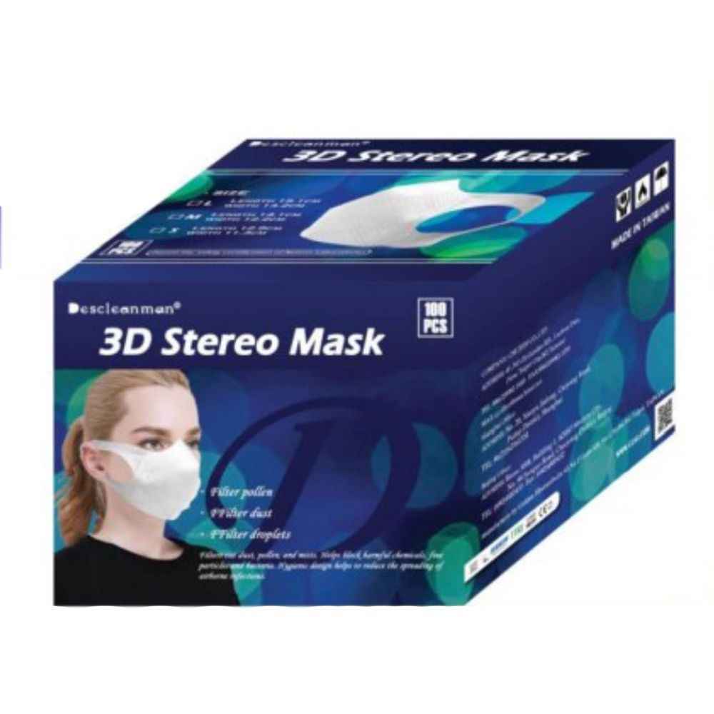 Descleanman® - 3D立體防塵霾成人口罩-白-100pcs/盒 (非醫療用品)