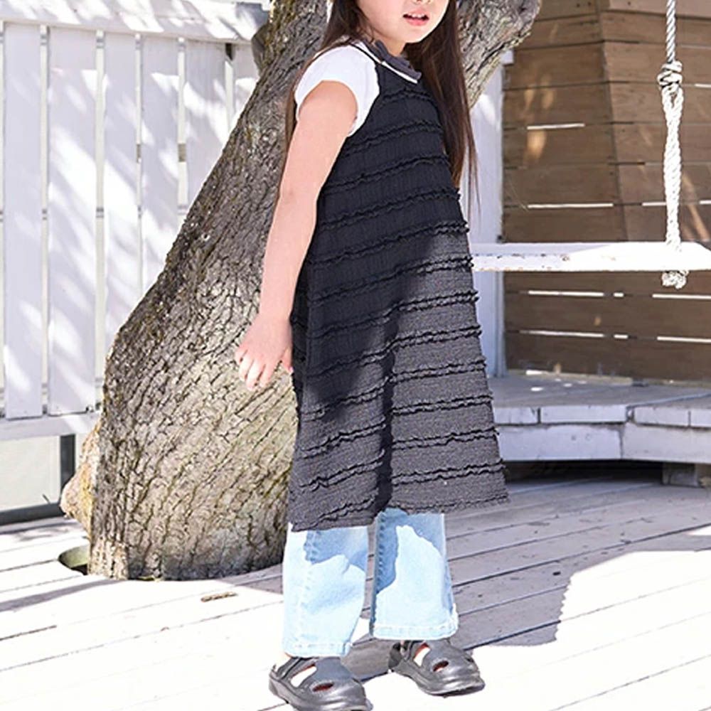 度假感層次蕾絲吊帶洋裝-黑