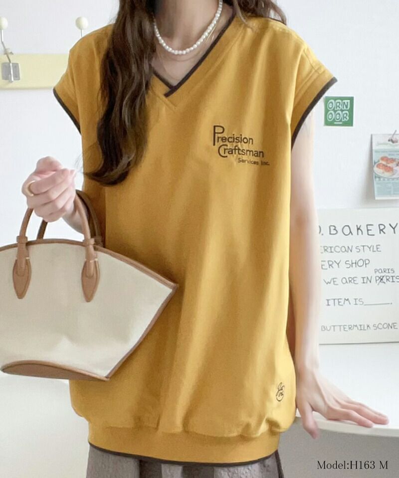 日本 Classical Elf - 英文刺繡百搭無袖上衣/背心-深藍