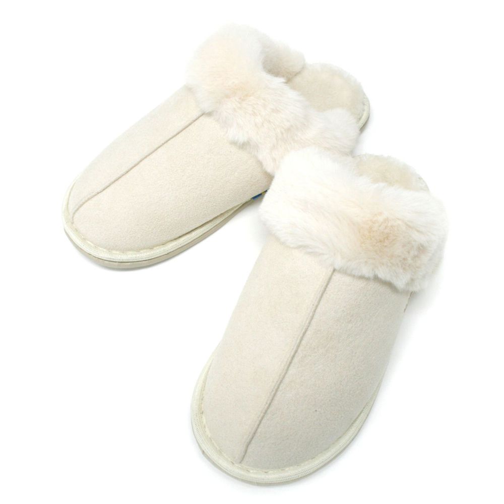 日本千趣會 - moz 北歐風全包絨毛保暖室內拖鞋-米白