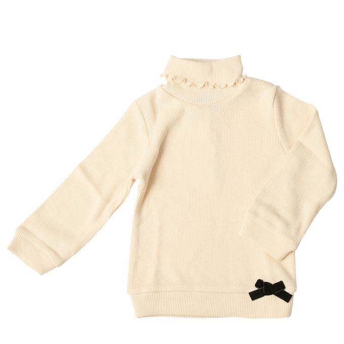 akachan honpo - 高領下擺蝴蝶結T恤-米白色