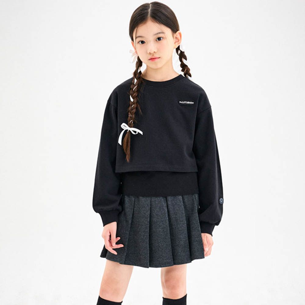 酷甜風格長袖上衣X百褶裙套裝-黑