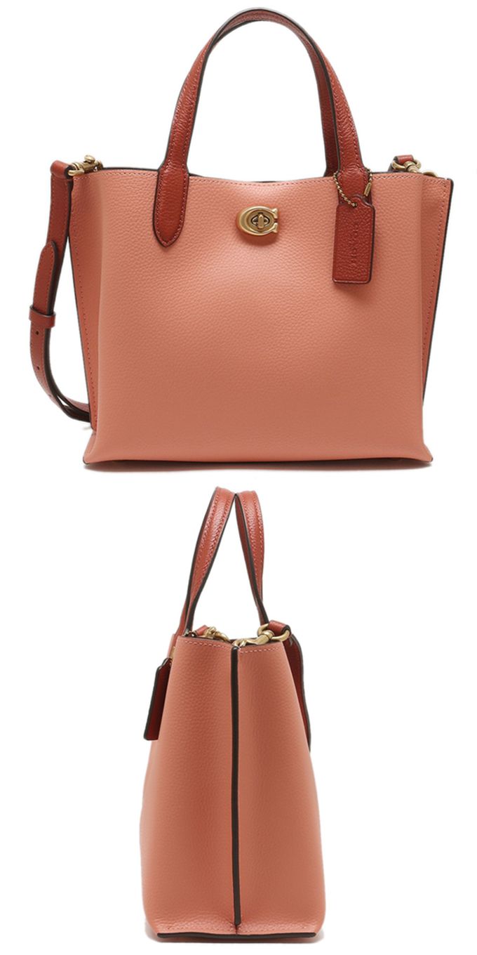 COACH - 素面皮革托特包 (粉桔)