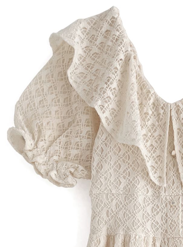 日本 GRL - 浪漫時光蕾絲雕花短袖洋裝-黑 (F)