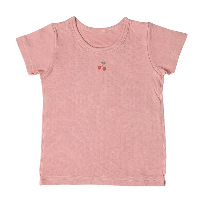 akachan honpo - 短袖圓領上衣2件組蓬鬆棉-櫻桃&點點-粉紅色