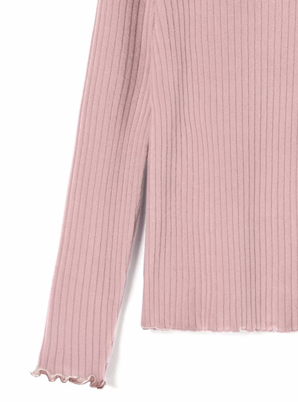 日本 GRL - 百搭木耳領羅紋長袖上衣-白