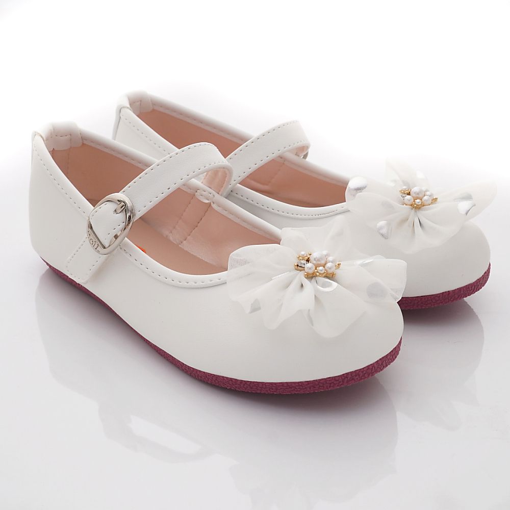 台灣製珍珠蕾絲公主鞋(中大童段)-公主鞋-白