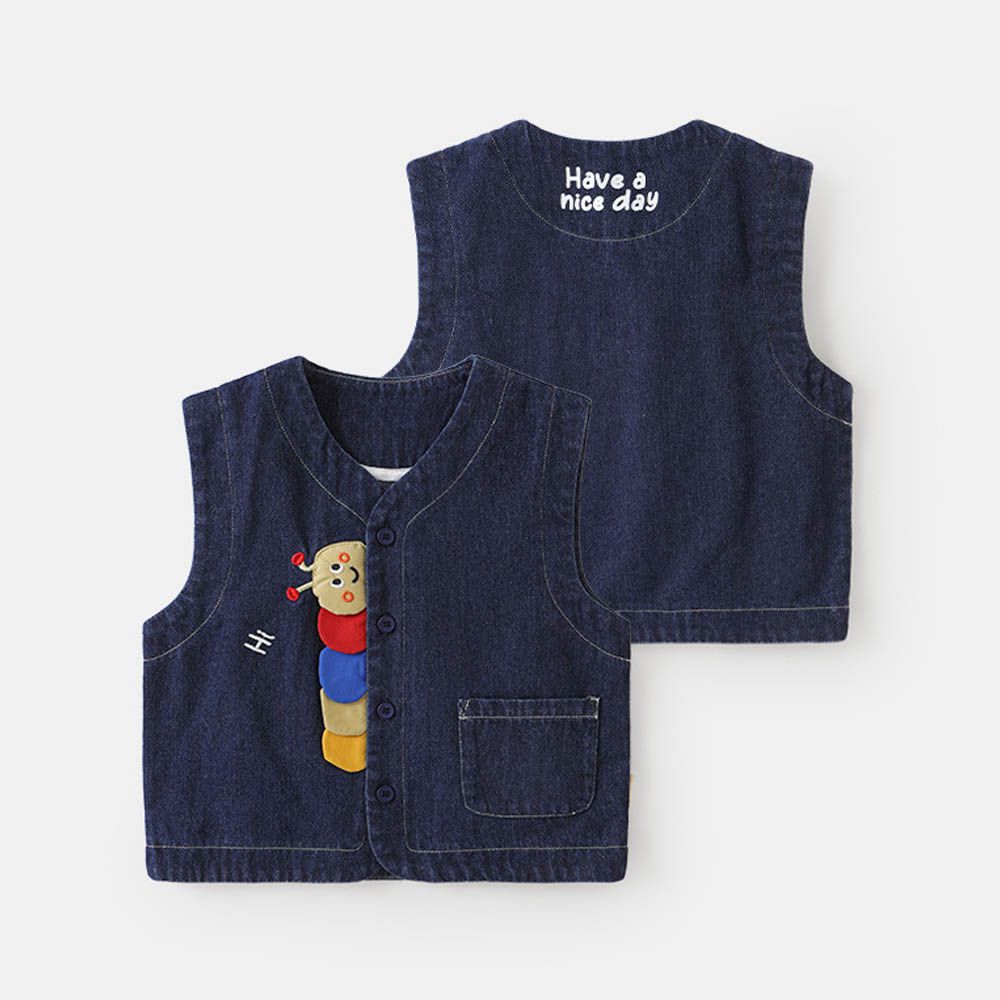 百搭牛仔背心-彩色毛毛蟲-藍色