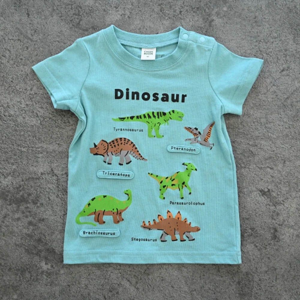 童趣翻翻短袖上衣-恐龍圖鑑-水藍