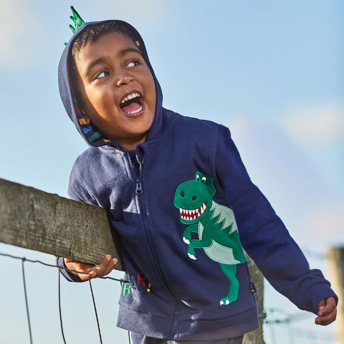 英國 JoJo Maman BeBe - 100%純棉保暖連帽外套-帝王暴龍