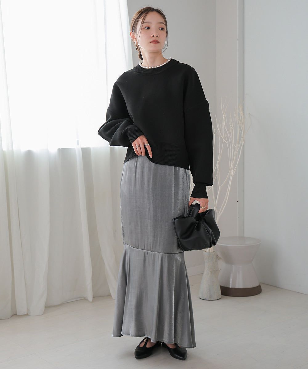 日本 Bab - 低糖珍珠領長袖針織上衣-米