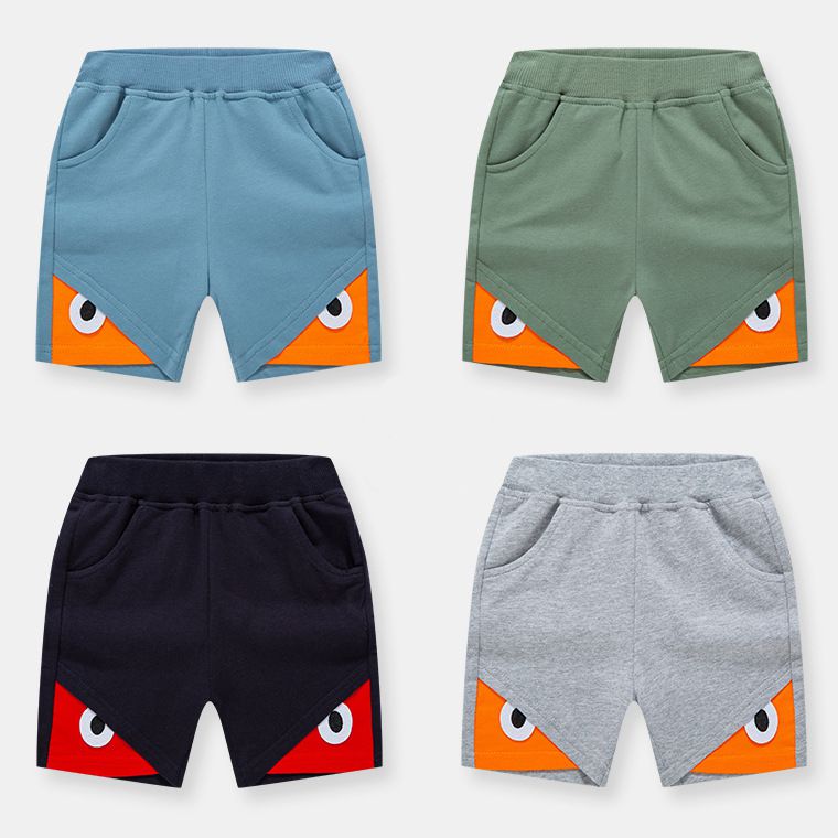 純棉運動短褲-口袋眼睛-藍色