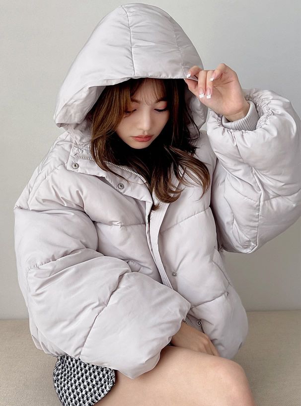 日本 GRL - 保暖科技羽絨連帽外套-淺灰杏 (F)