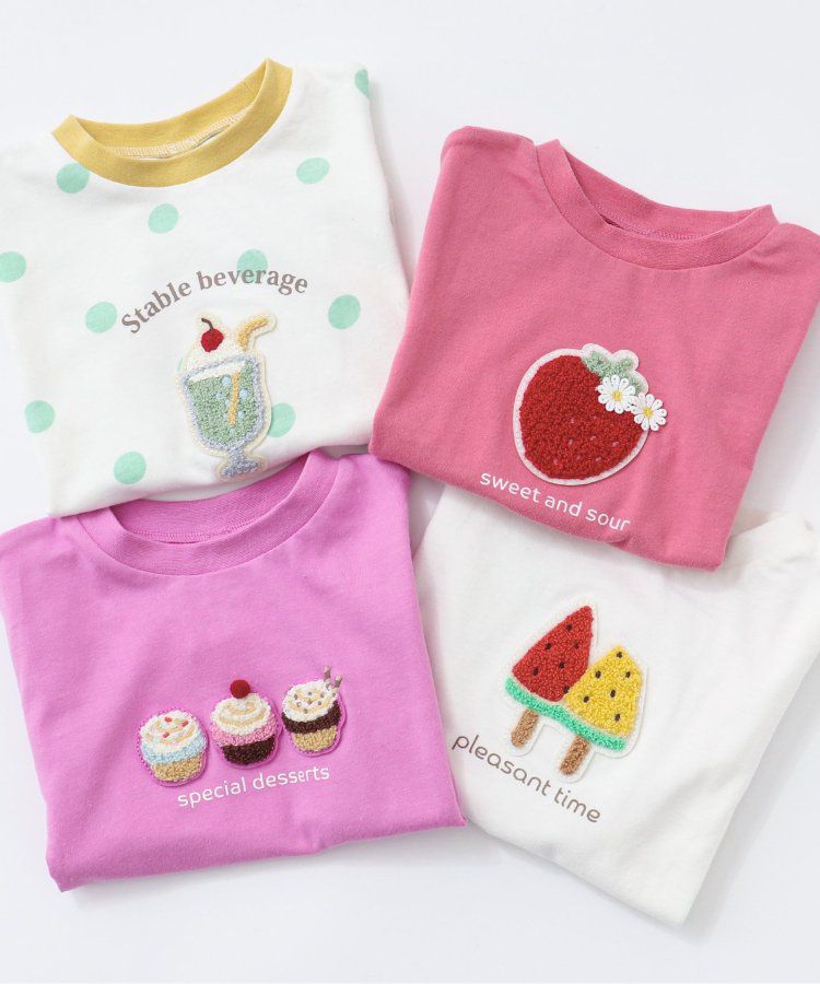 日本 apres les cours - 立體刺繡印花短袖上衣-冰棒-袖撞色