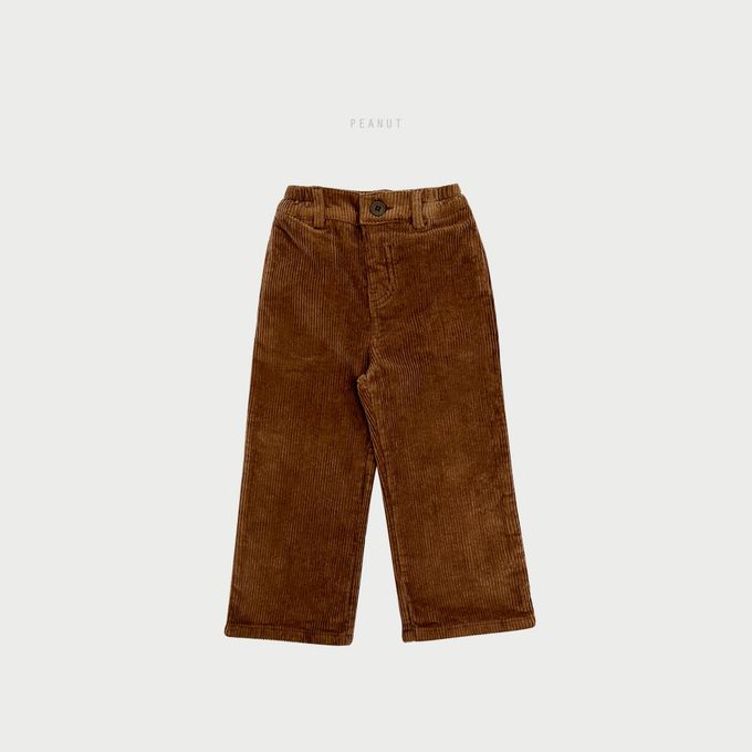 韓國 PEANUT - 鬆緊腰燈芯絨休閒長寬褲-軍綠