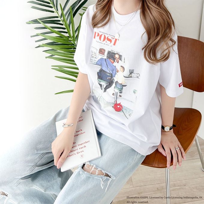 日本 Classical Elf - 設計師聯名 復古印花寬版T恤-離家出走-白