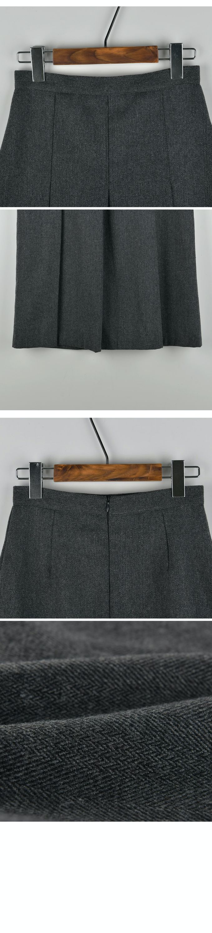 韓國 Urbantheroom - 都市感混羊毛後拉鍊中長裙-深灰