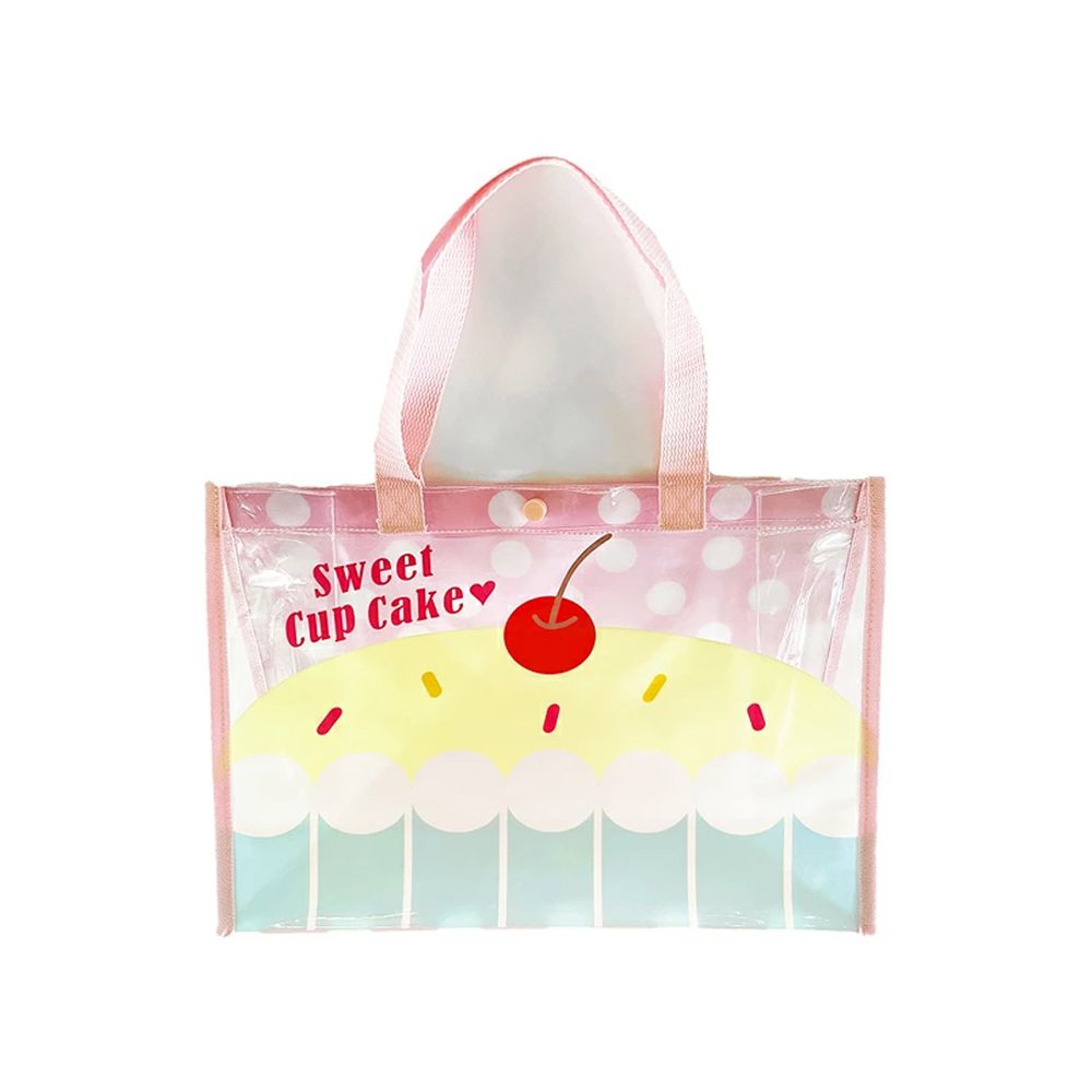 日本服飾代購 - 防水PVC游泳包(雙面圖案設計)-杯子蛋糕-粉紅 (25x36x13cm)