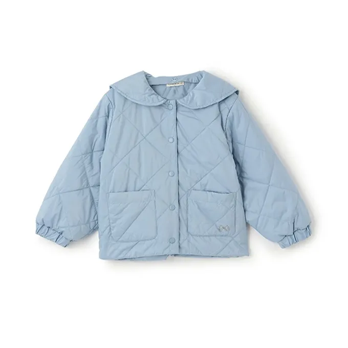 日本 Lycee mine - 可機洗 水手領絎縫鋪棉外套(領可拆)-藍