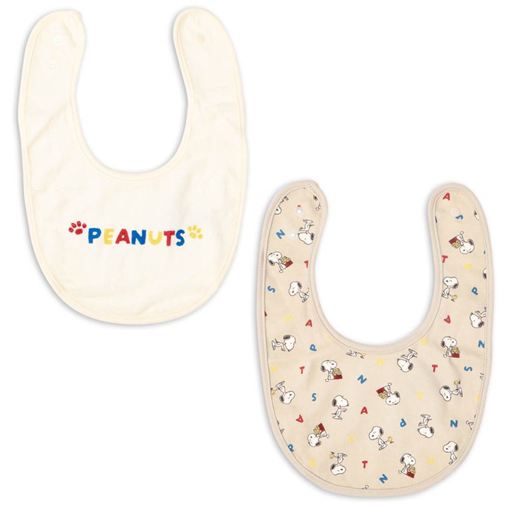 圍兜2件組-史努比滿版印花&單一圖案-淺卡其色 (50~70cm)