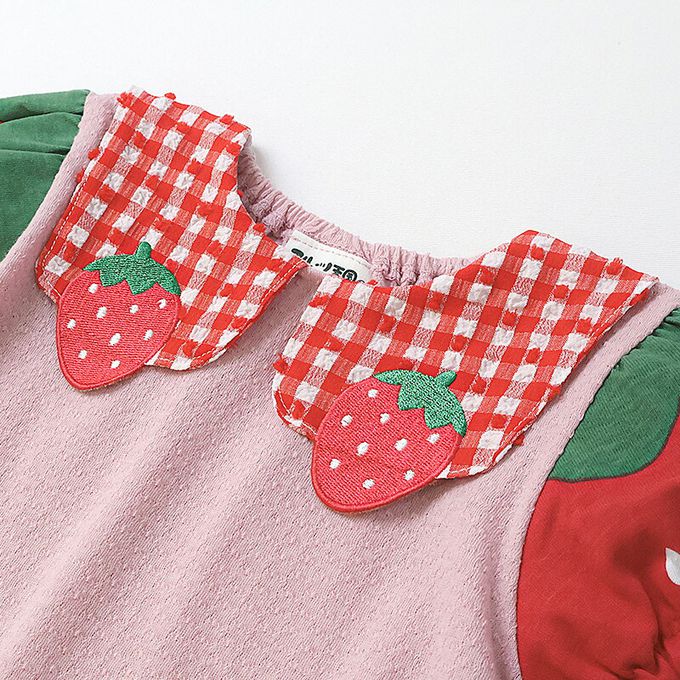 日本 ZOOLAND - 甜蜜草莓造型澎澎短袖上衣-白