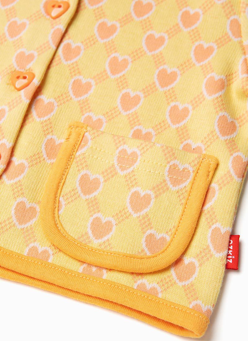 韓國 OZKIZ - 滿版粉愛心紋兩件式裙裝套裝-黃