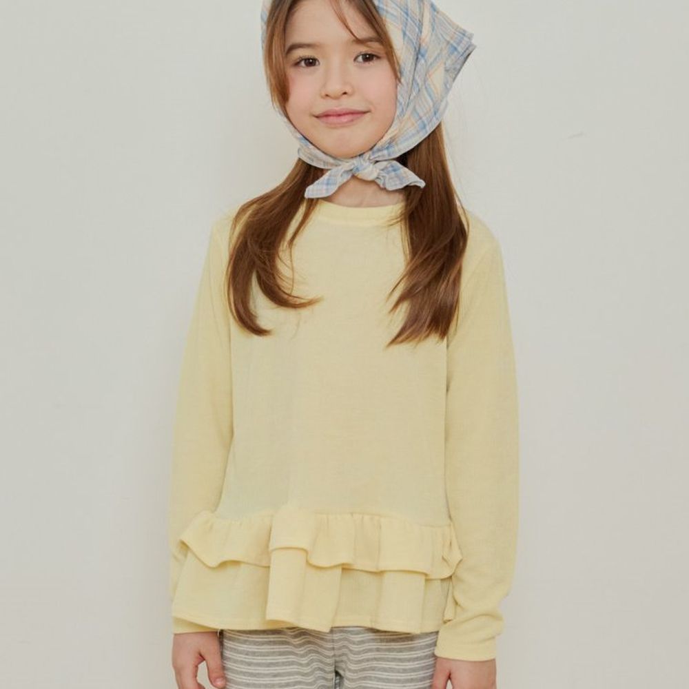 ERINJ 雙層荷葉襬彈力長袖上衣-黃