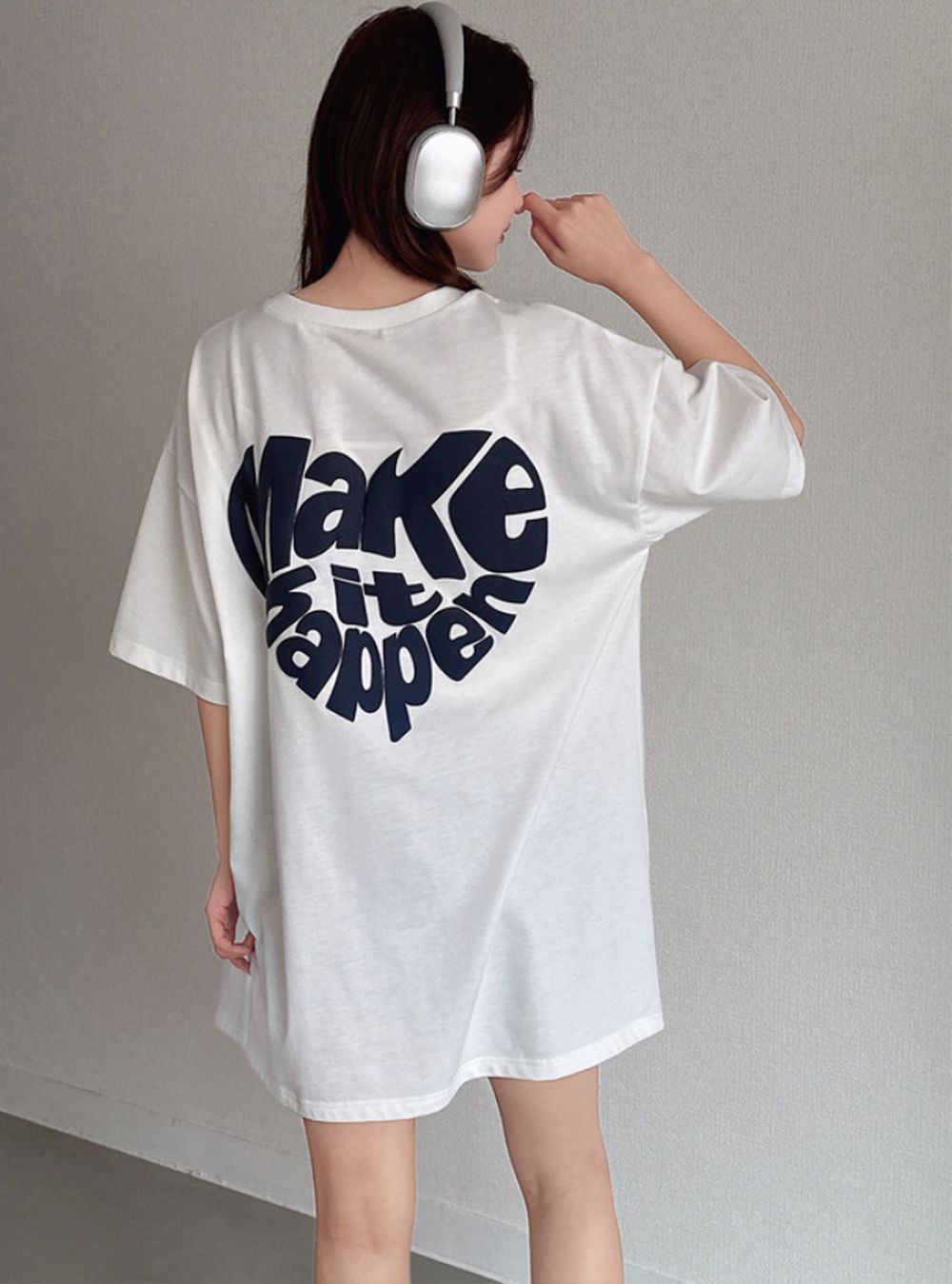 [人氣款]愛心英文印花長版短袖T恤-白 (F)