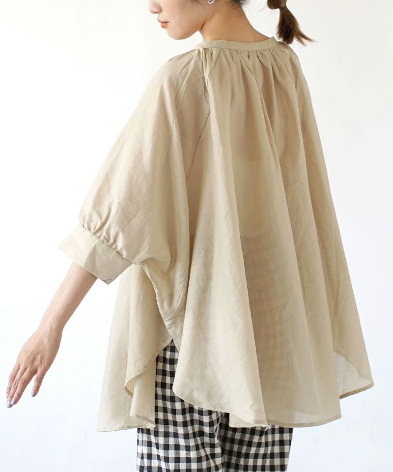 日本 zootie - 純棉大飛鼠袖寬鬆微透膚七分袖上衣-黑