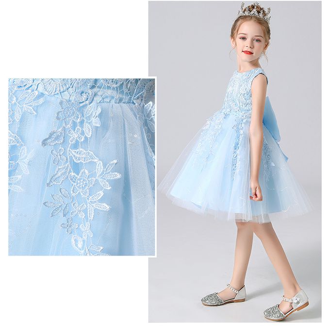 蕾絲落花紗裙小禮服-淺藍色