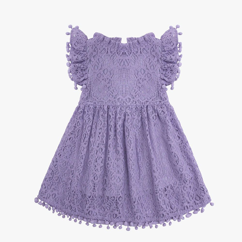 氣質簍空蕾絲小飛袖洋裝-淺紫