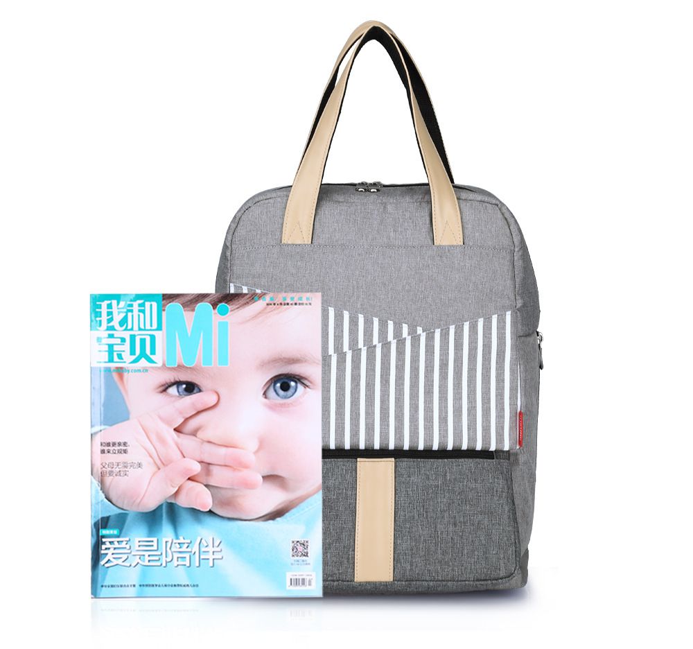 insular - 大開口多口袋手提媽媽包-黑色 (32x14x42.5cm)