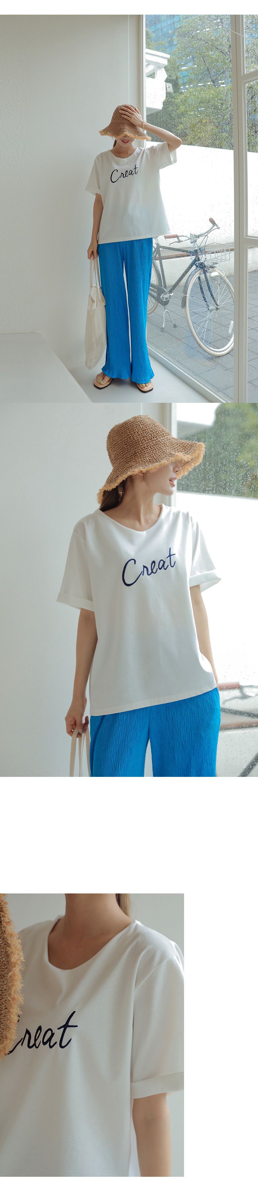 韓國 Urbantheroom - CREAT文字長板捲袖上衣-象牙白 (Free)