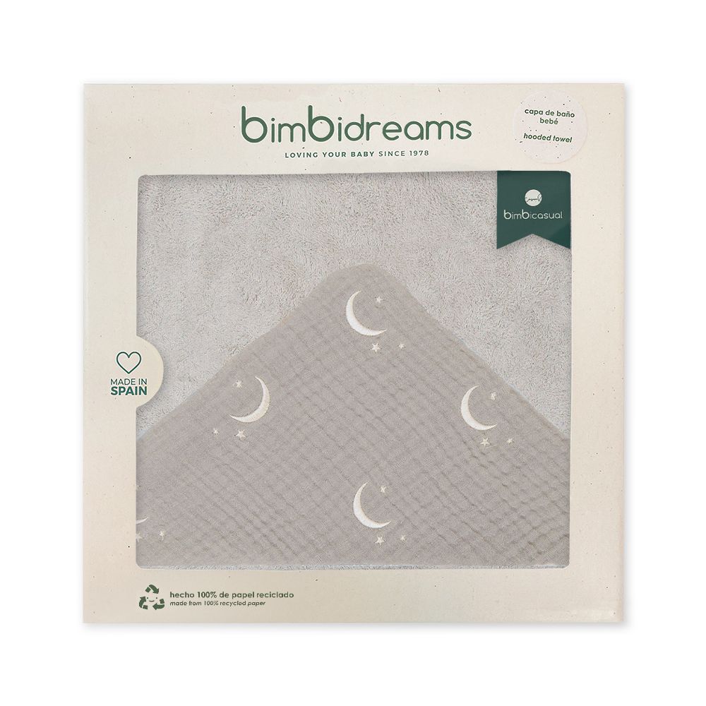 【bimbidreams】竹纖維連帽浴巾禮盒 75x75cm(寶寶新生兒禮 滿月禮 彌月禮 嬰兒禮盒)-月亮星星(褐)