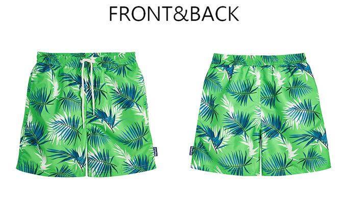 德國Playshoes - 抗UV防曬速乾男童海灘褲-綠葉夏威夷