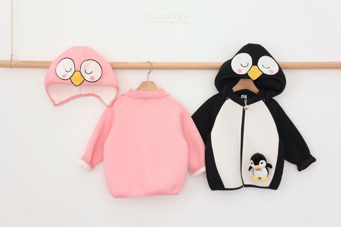 韓國 Coco rabbit - 閉眼企鵝可拆式連帽外套-黑