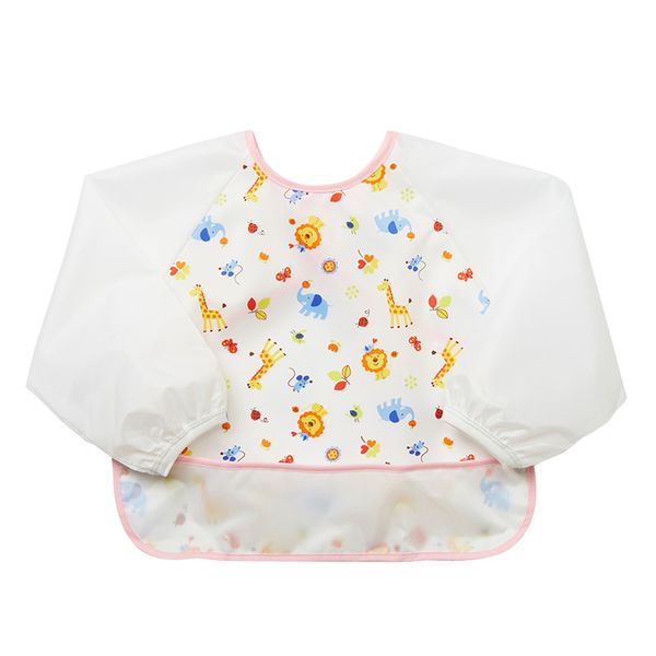 akachan honpo - 抗油汙、快乾長袖圍兜-動物-粉紅色 (80～95)