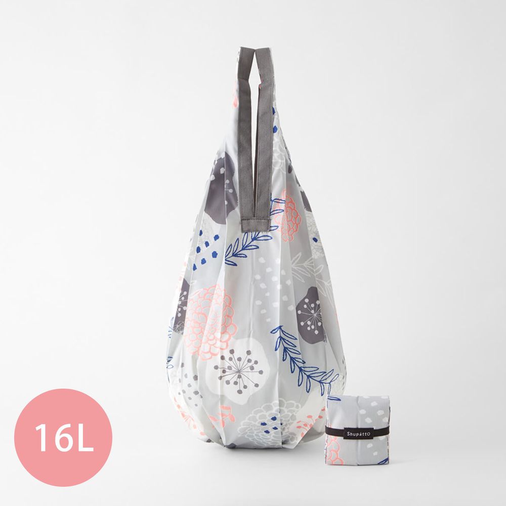 日本 MARNA - Shupatto 秒收摺疊購物袋-Drop水滴款-寧靜花草 (M(28x56cm))-耐重 5kg / 16L
