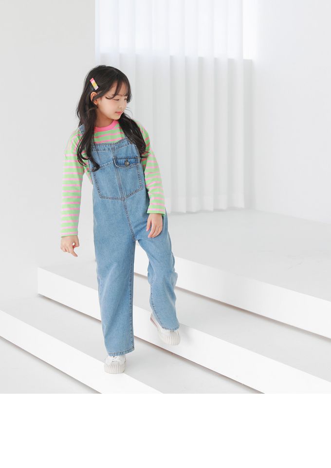 韓國 J KIDS - 頑皮牛仔連身吊帶長褲-淺藍