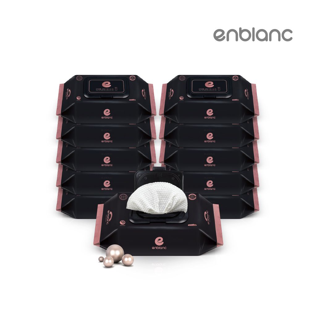 韓國 ENBLANC - 銀離子抗菌｜極厚黑珍珠｜純水濕紙巾-有蓋隨身包-黑色-20抽12包